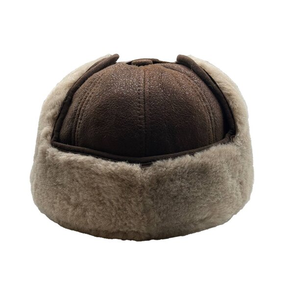 Real Shearling Sheepskin Leather Trapper Hat | Aviator Hat |Ushanka - Picture 4 of 5